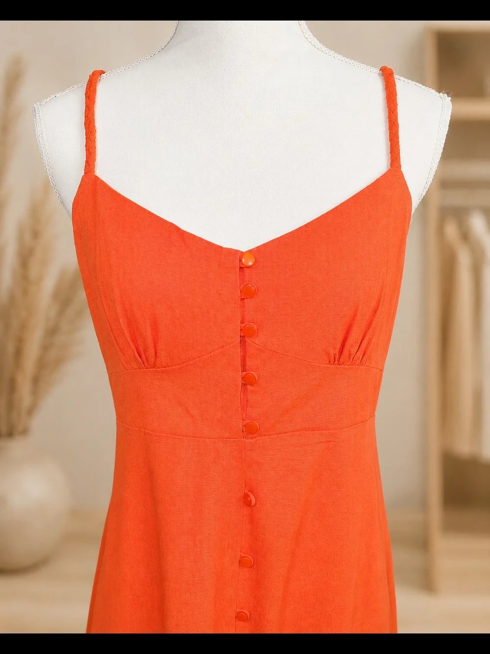 Monteau Los Angeles Coral Button-Front Spaghetti Strap Midi Dress NWOT - Picture 5 of 9